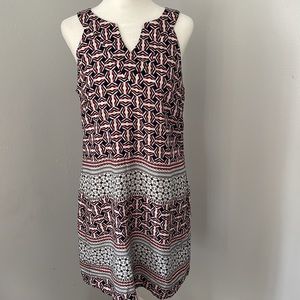 Aryeh | Anthropologie geometric dress, orange, blue, and black, size M